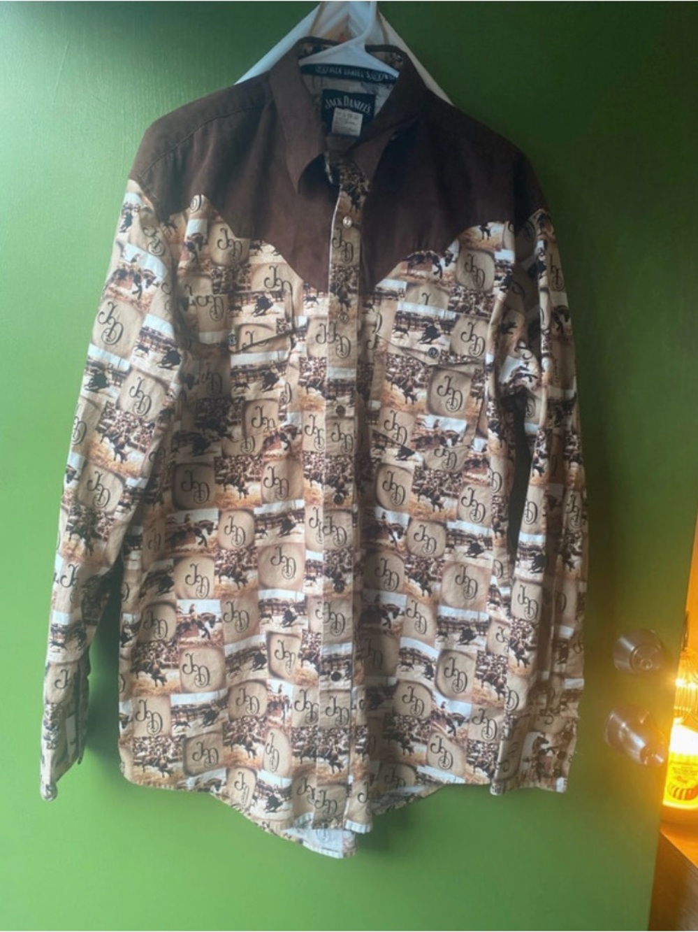 Jack Daniels Brown and Cream Western Print Shirt